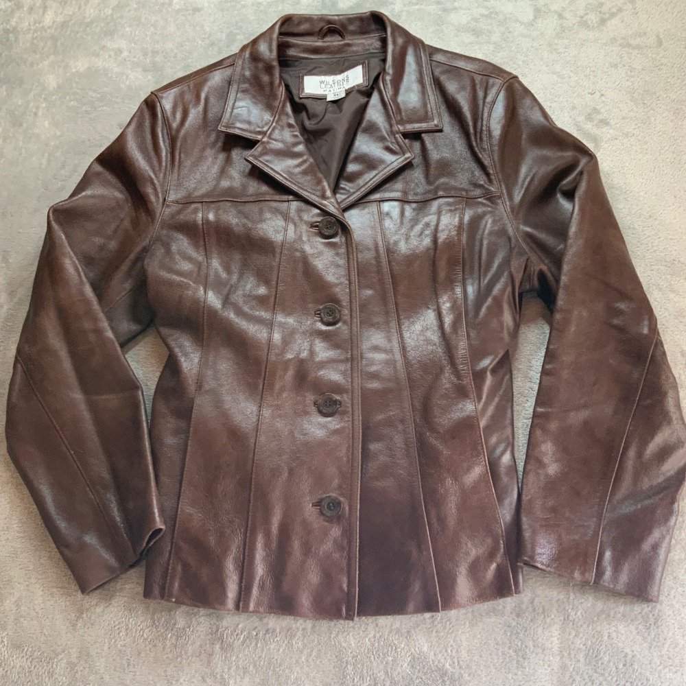Vintage Wilsons Leather Maxima Brown Button Front Jacket Womens XL